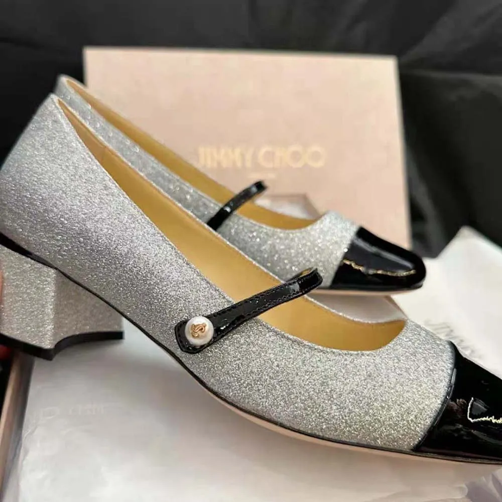 Jimmy Choo Mujer Elisa 45 Bombas plateadas con purpurina y charol