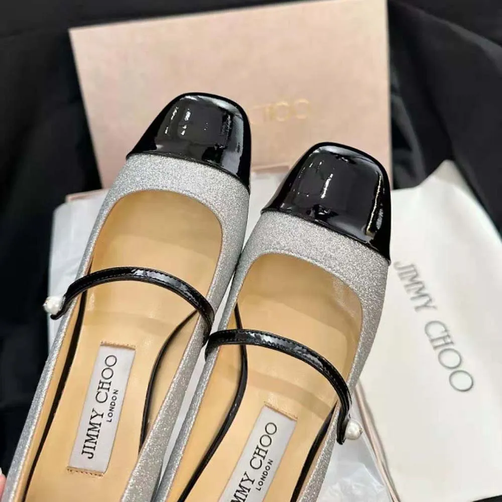 Jimmy Choo Mujer Elisa 45 Bombas plateadas con purpurina y charol