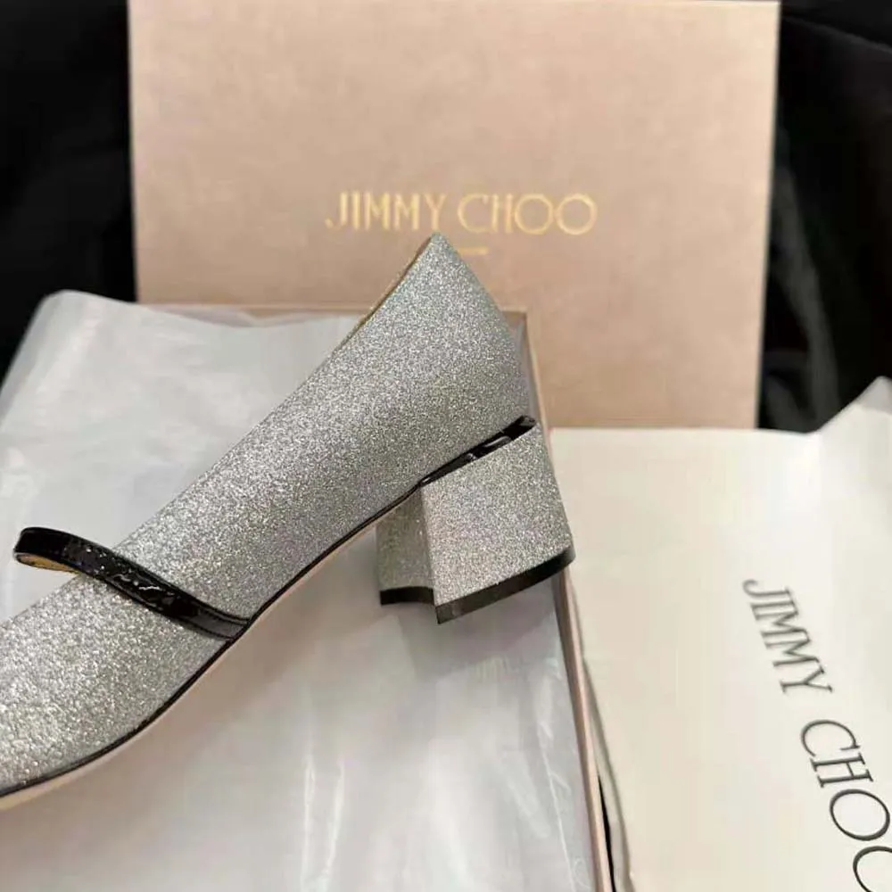 Jimmy Choo Mujer Elisa 45 Bombas plateadas con purpurina y charol