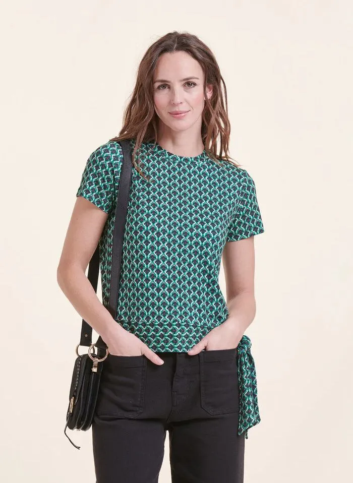 LA FEE MARABOUTEE Vestido corto entallado con cuello de pico y estampado en azul