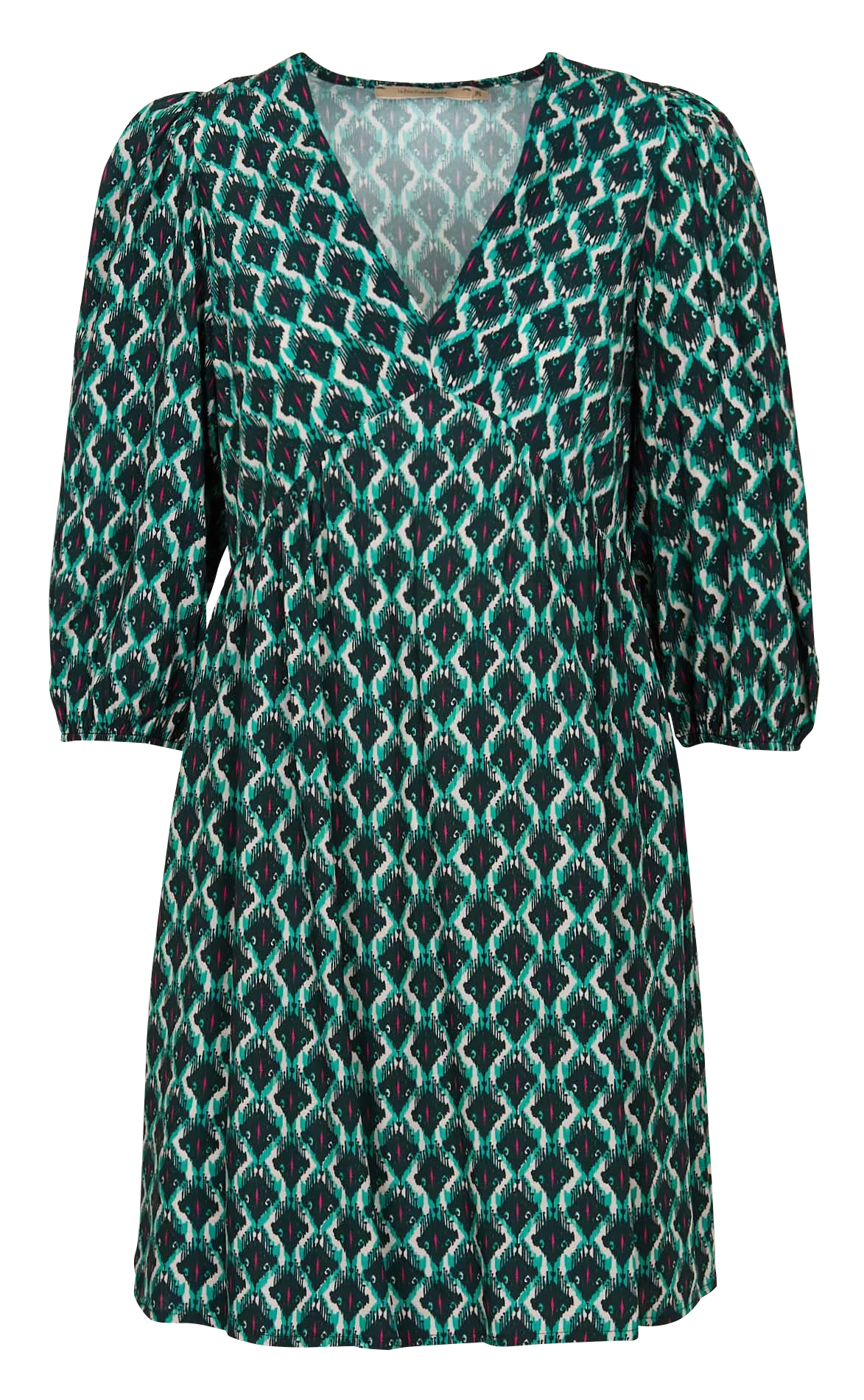 LA FEE MARABOUTEE Vestido corto entallado con cuello de pico y estampado en azul