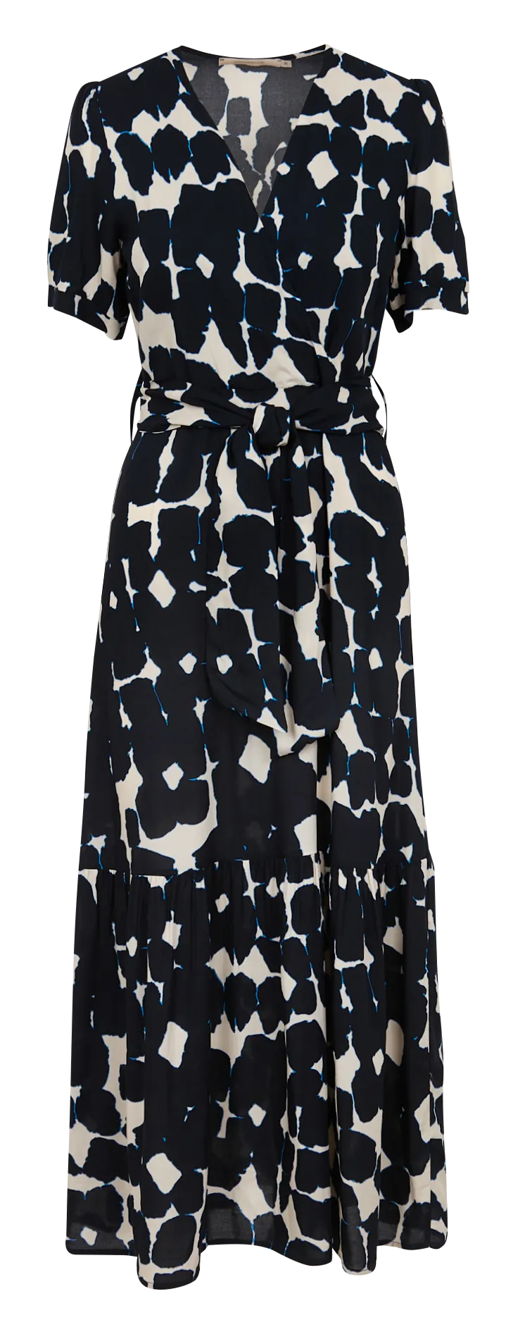 LA FEE MARABOUTEE Vestido largo entallado y estampado con escote corazón y talle alto en azul