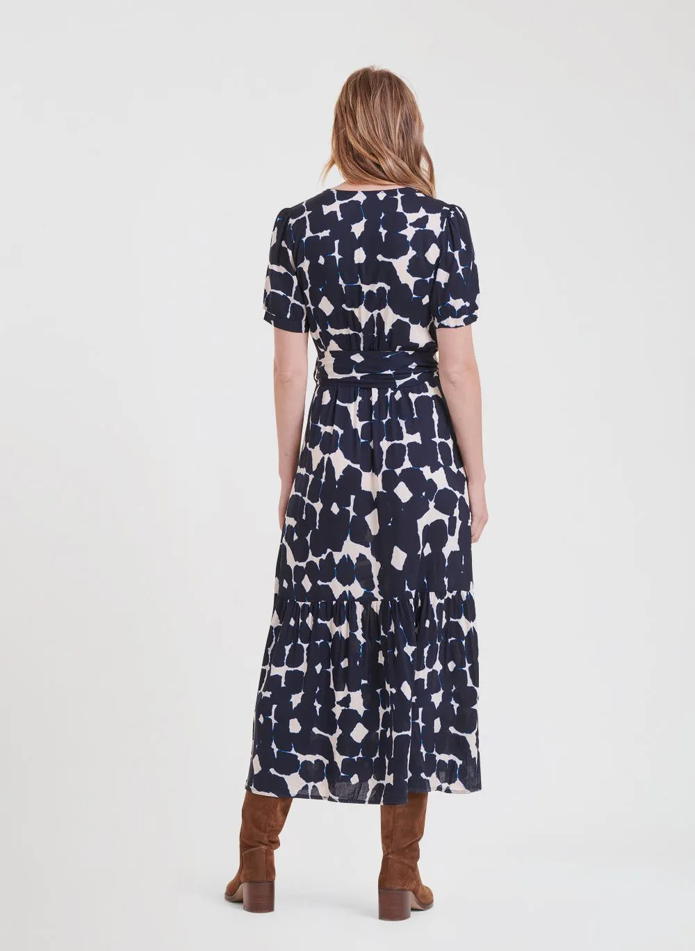 LA FEE MARABOUTEE Vestido largo entallado y estampado con escote corazón y talle alto en azul