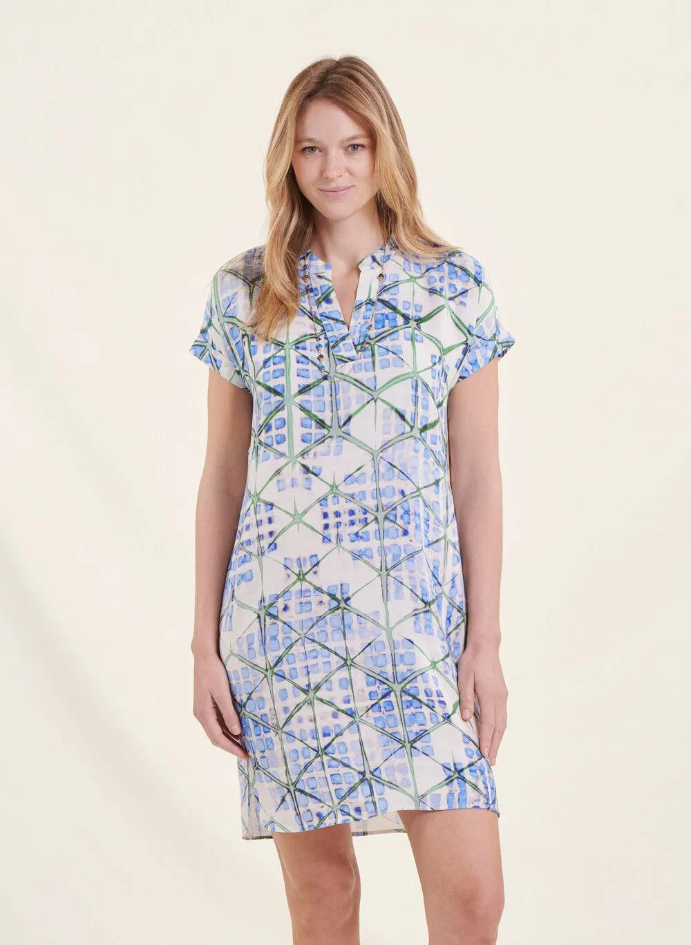 LA FEE MARABOUTEE Vestido recto con escote tunecino en azul