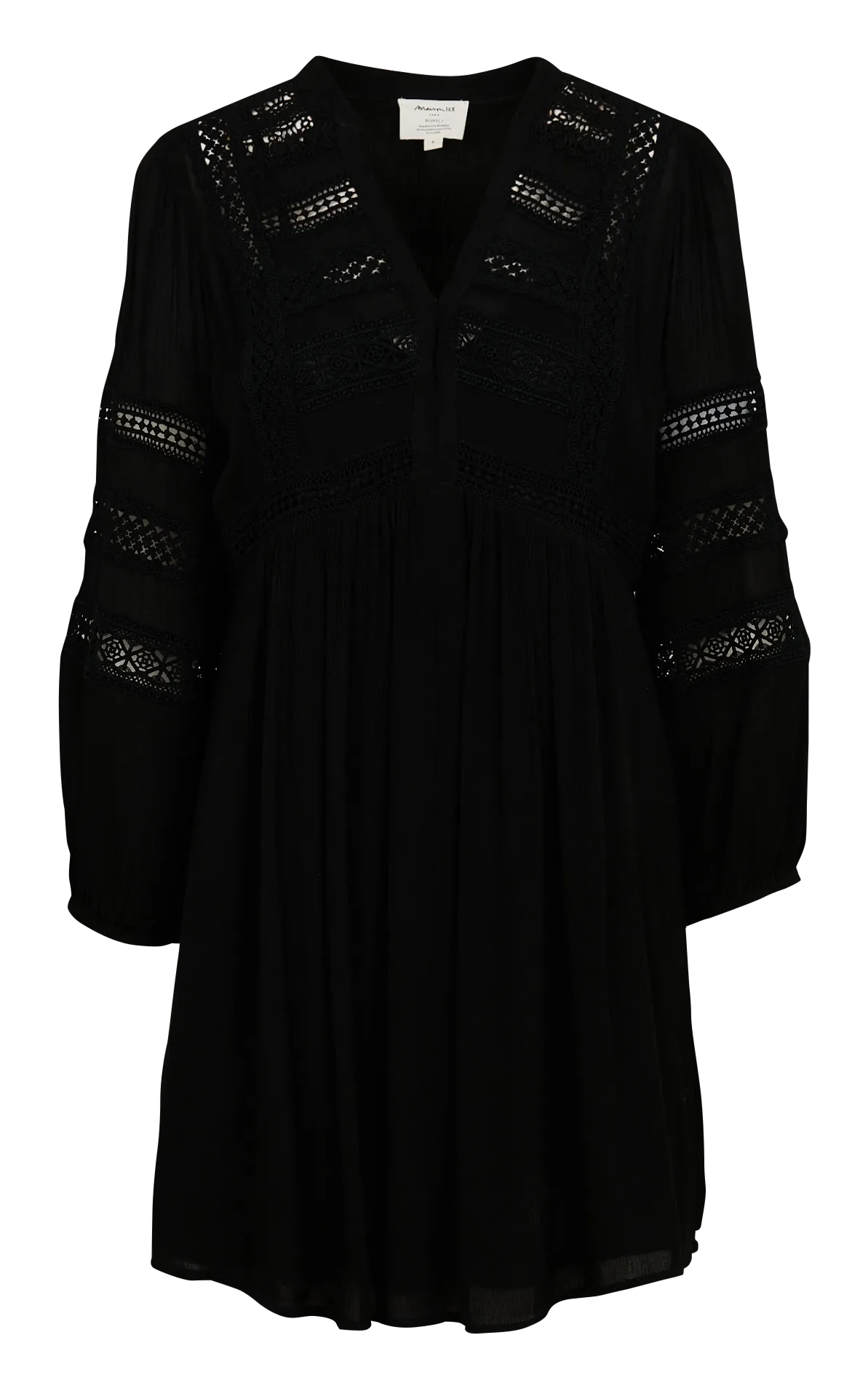 MAISON 123 MUSE BIS  VESTIDO RECTO CON CUELLO DE PICO EN NEGRO