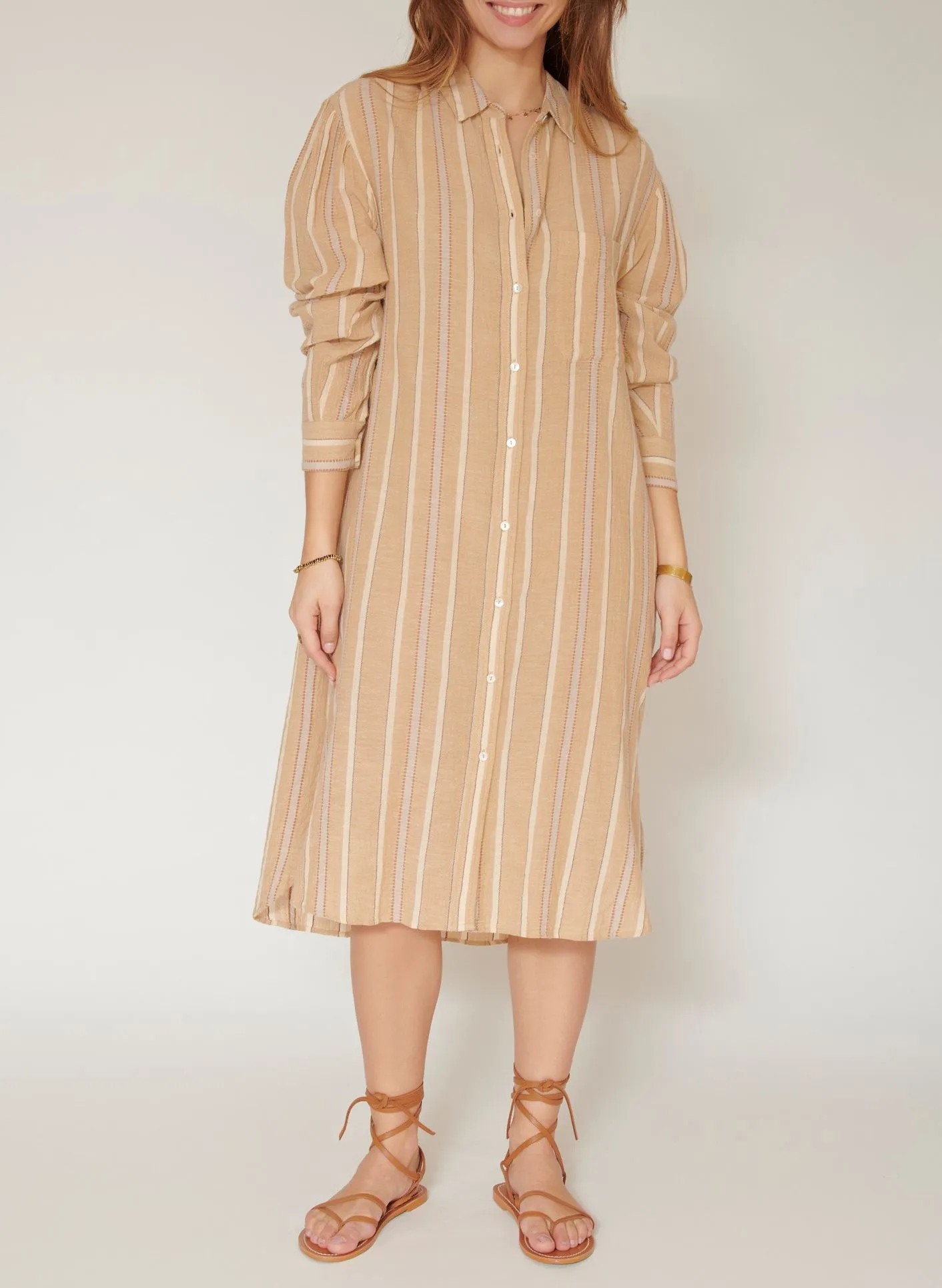 MKT ROSANA  VESTIDO MIDI RECTO DE ALGODóN DE RAYAS EN NARANJA