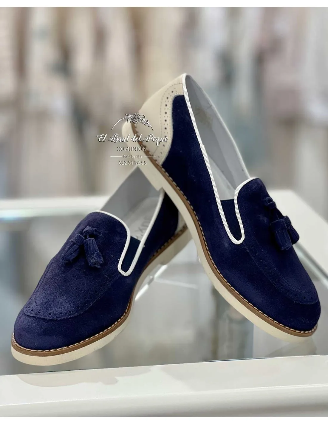 Mocasín Niño Comunión Borlas Afelpado Azul Marino Guxs