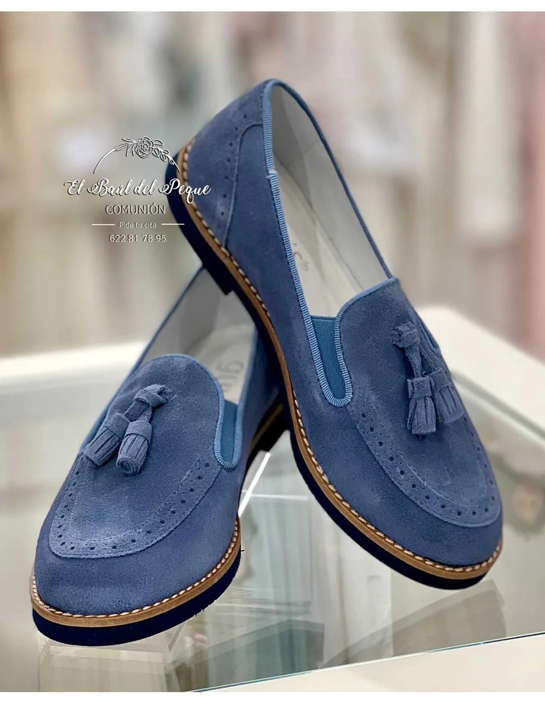Mocasín Niño Comunión y Vestir Borlas Afelpado Azul Guxs