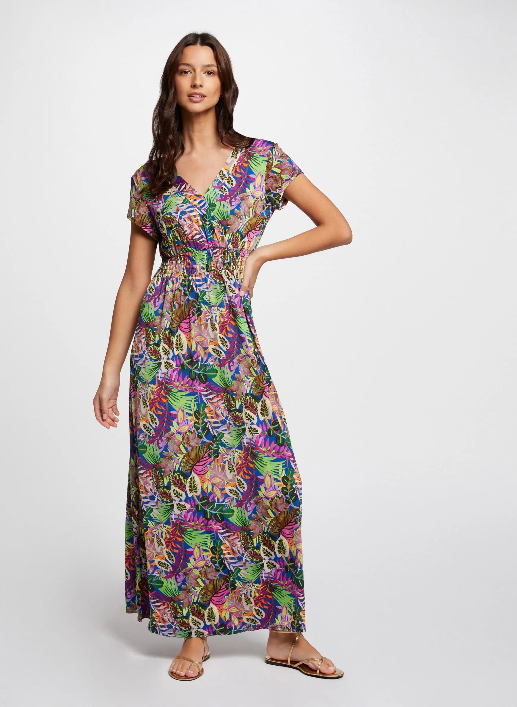 MORGAN RPALMI  VESTIDO LARGO AJUSTADO ESTAMPADO EN MULTICOLOR