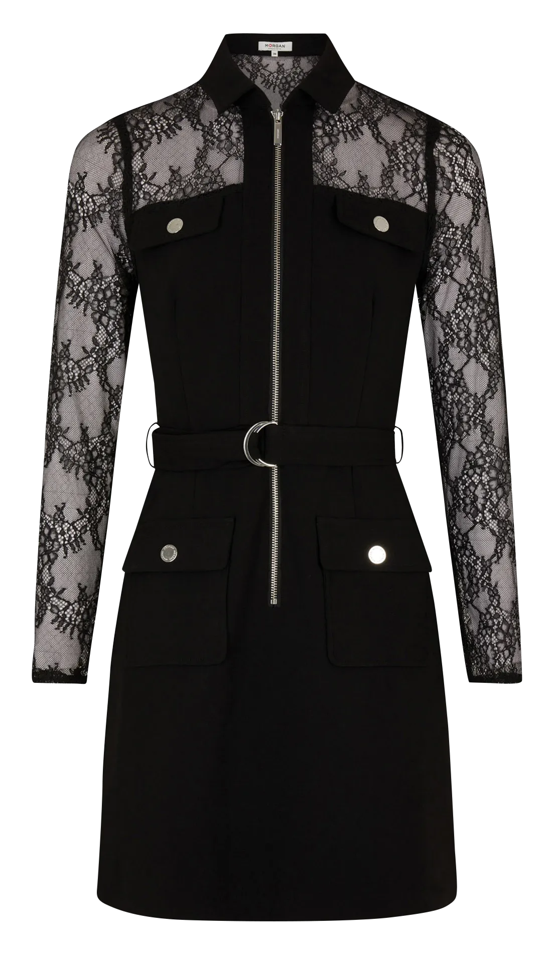 MORGAN RPIK  VESTIDO RECTO CON CUELLO CLáSICO EN NEGRO
