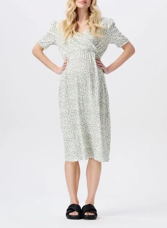 NOPPIES JAELYNN  VESTIDO MIDI DE MEZCLA DE ALGODóN ORGáNICO CON CUELLO DE PICO EN BLANCO