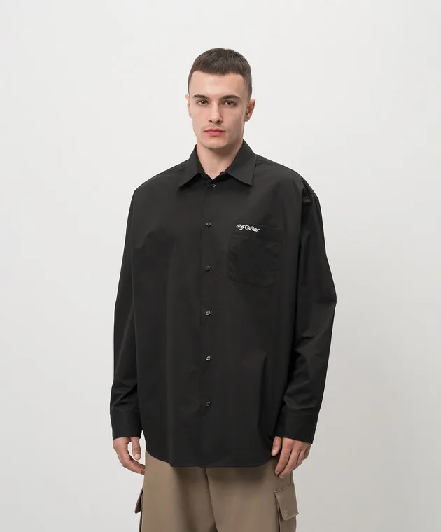 OFFWHITE BLACK SHIRT WITH LOGO EMBROIDERY