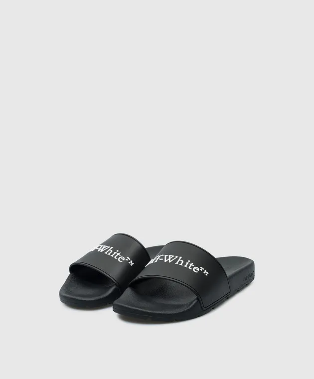 OFFWHITE BLACK SLIDERS WITH CONTRASTING LOGO