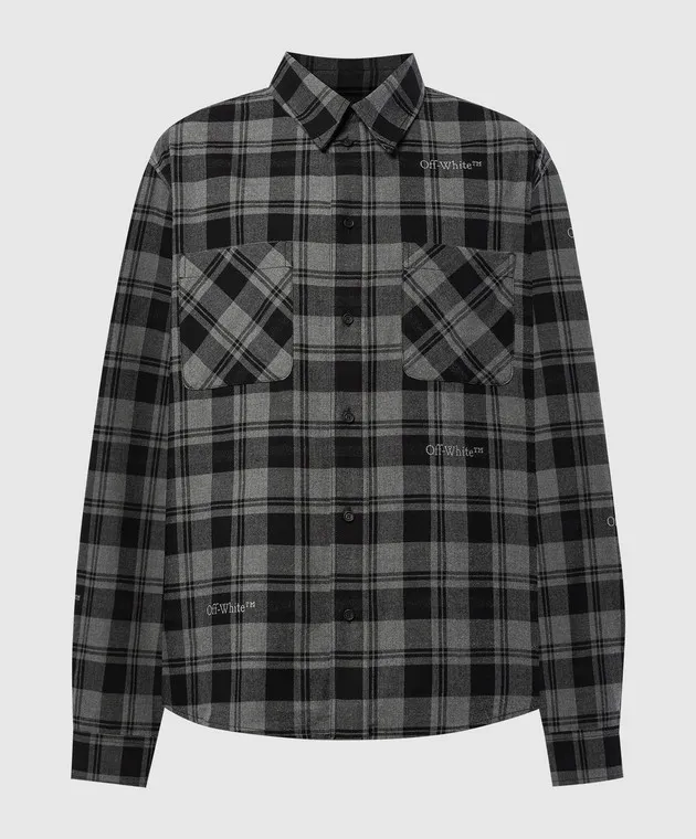 OFFWHITE GRAY CHECKERED SHIRT WITH LOGO