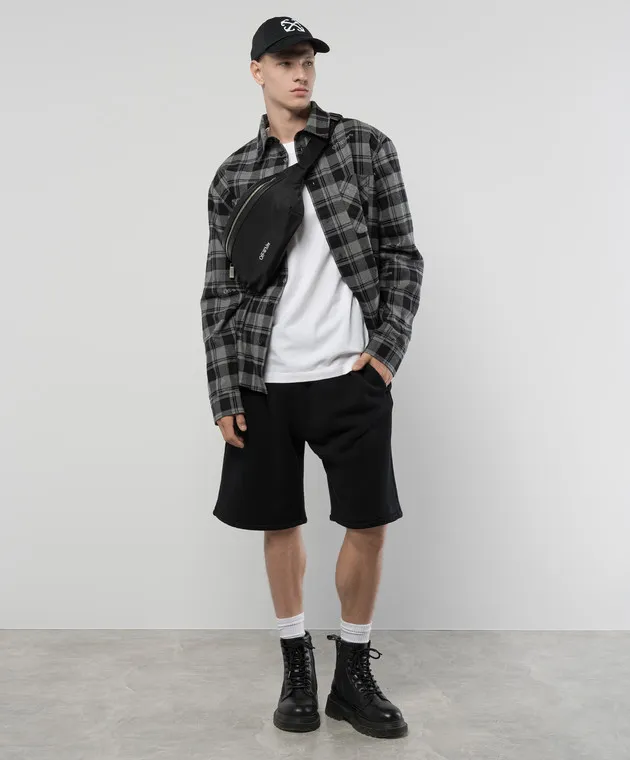 OFFWHITE GRAY CHECKERED SHIRT WITH LOGO