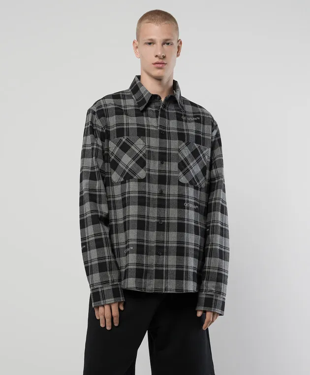 OFFWHITE GRAY CHECKERED SHIRT WITH LOGO
