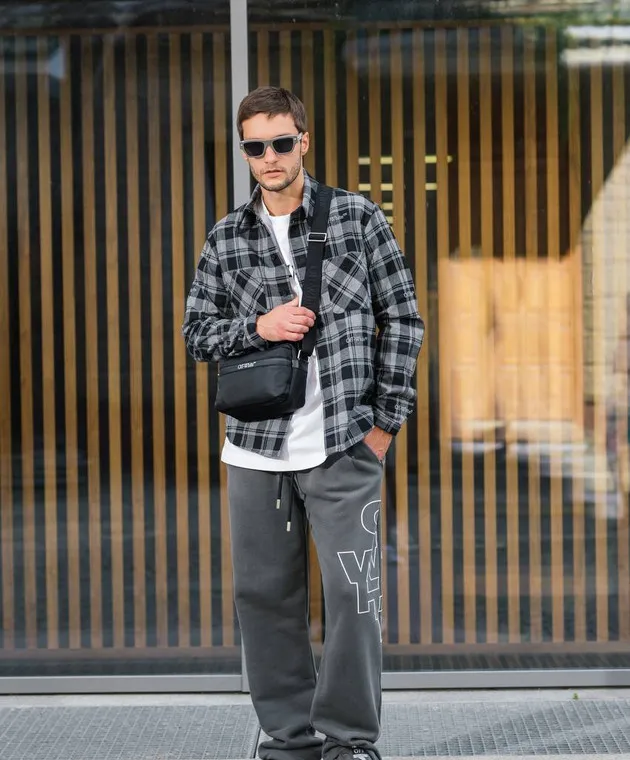 OFFWHITE GRAY CHECKERED SHIRT WITH LOGO