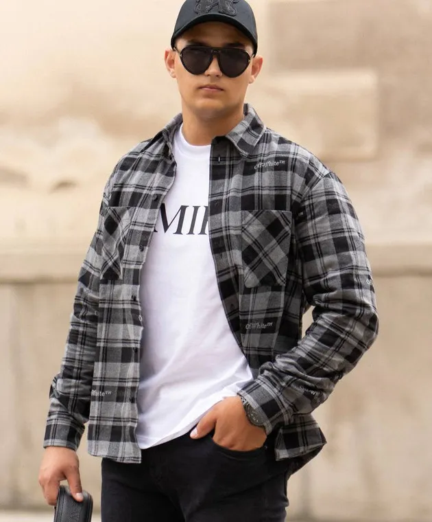 OFFWHITE GRAY CHECKERED SHIRT WITH LOGO