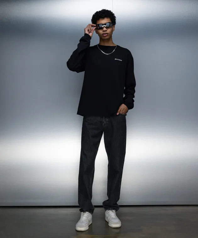 Palm Angels Black longsleeve with logo embroidery