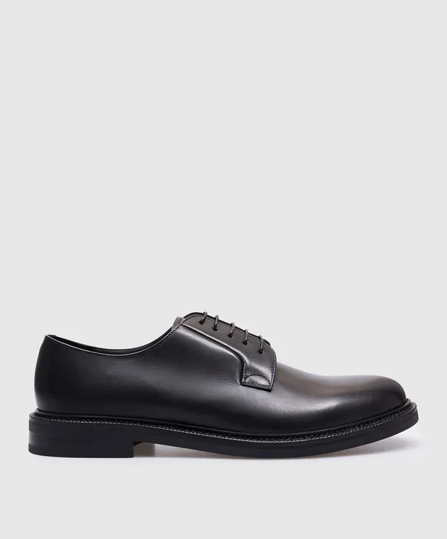 Peserico Black leather derbies with embossed logo