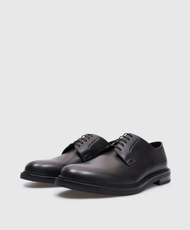 Peserico Black leather derbies with embossed logo