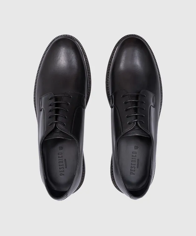 Peserico Black leather derbies with embossed logo