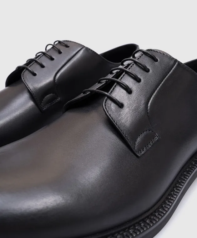 Peserico Black leather derbies with embossed logo