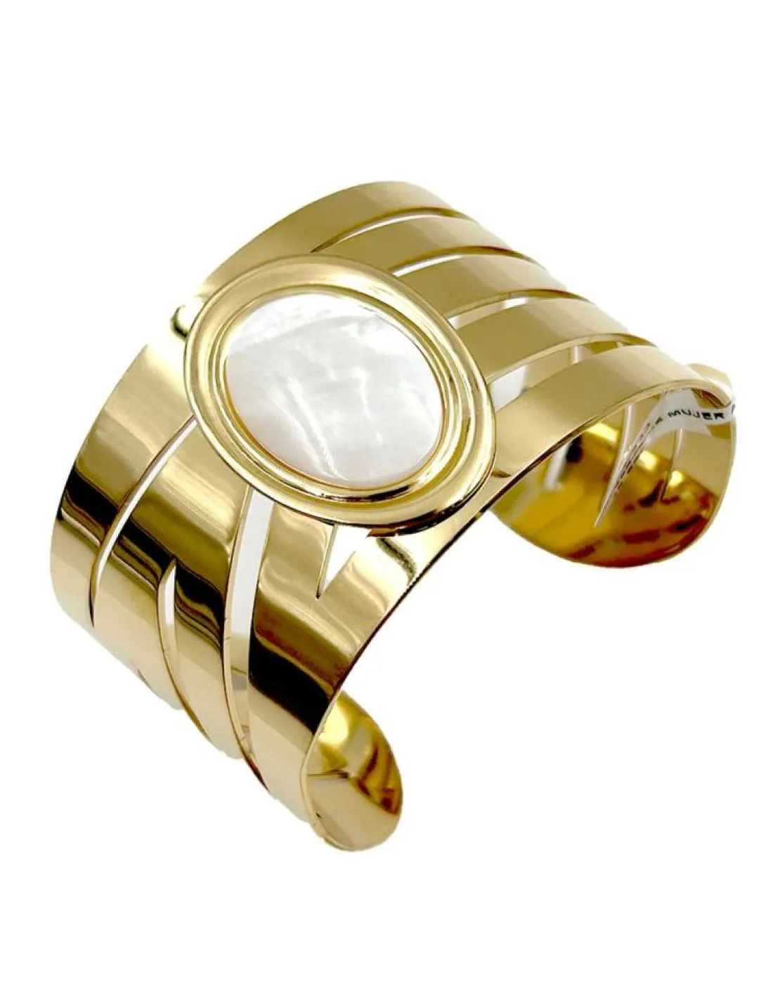 PULSERAS DE MUJER ANCHAS DORADAS Y BLANCAS