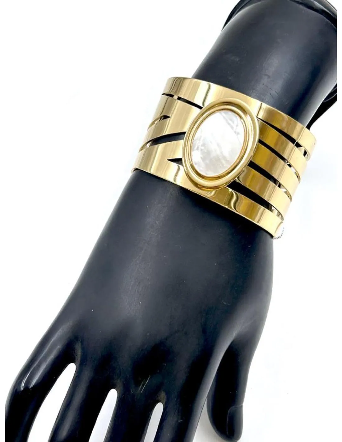PULSERAS DE MUJER ANCHAS DORADAS Y BLANCAS