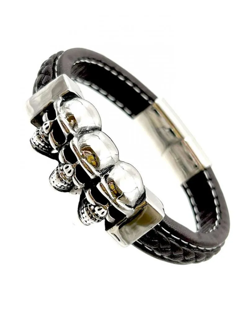PULSERAS HOMBRE DE PIEL CON CALAVERAS HARLEY