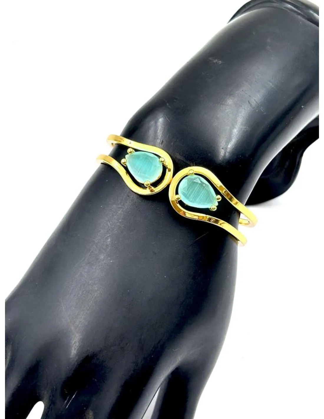 PULSERAS MUJER DORADAS CON PIEDRAS AZUL AGUAMARINA