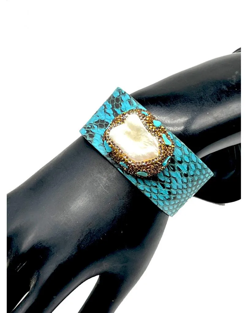 PULSERAS TURQUESAS CON PERLAS BONITO BRAZALETE AJUSTABLE