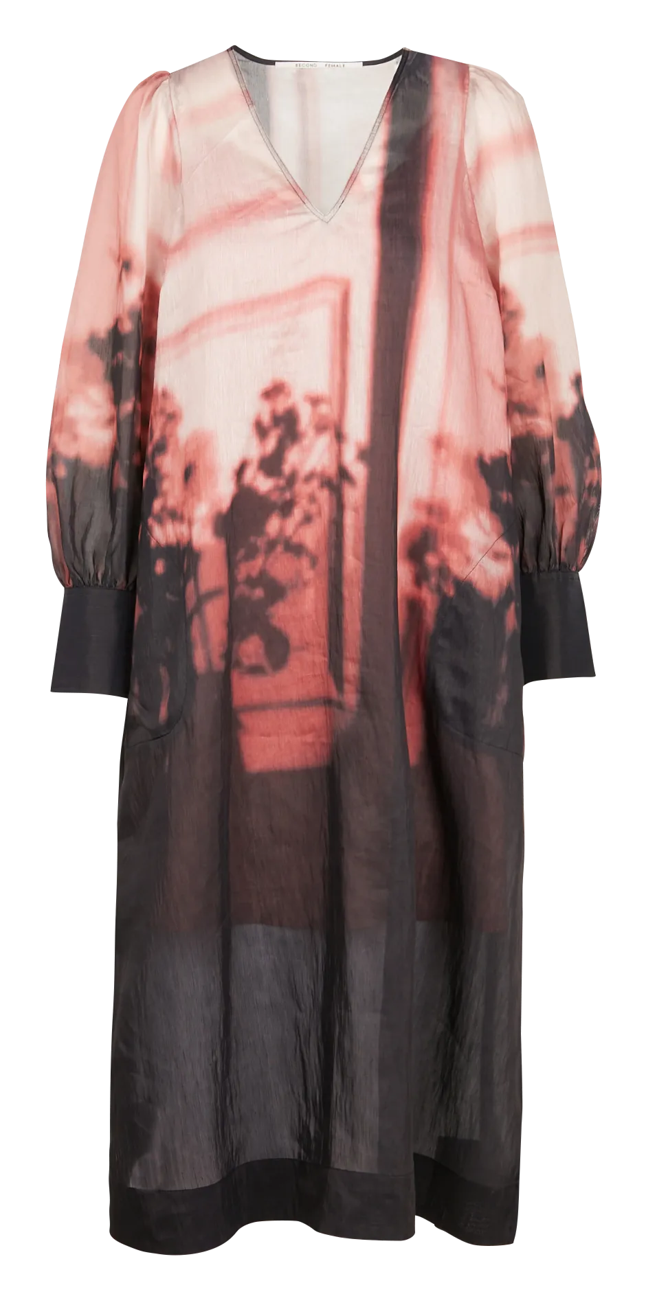 PYRUS  VESTIDO MIDI ESTAMPADO CON CUELLO DE PICO EN MULTICOLOR