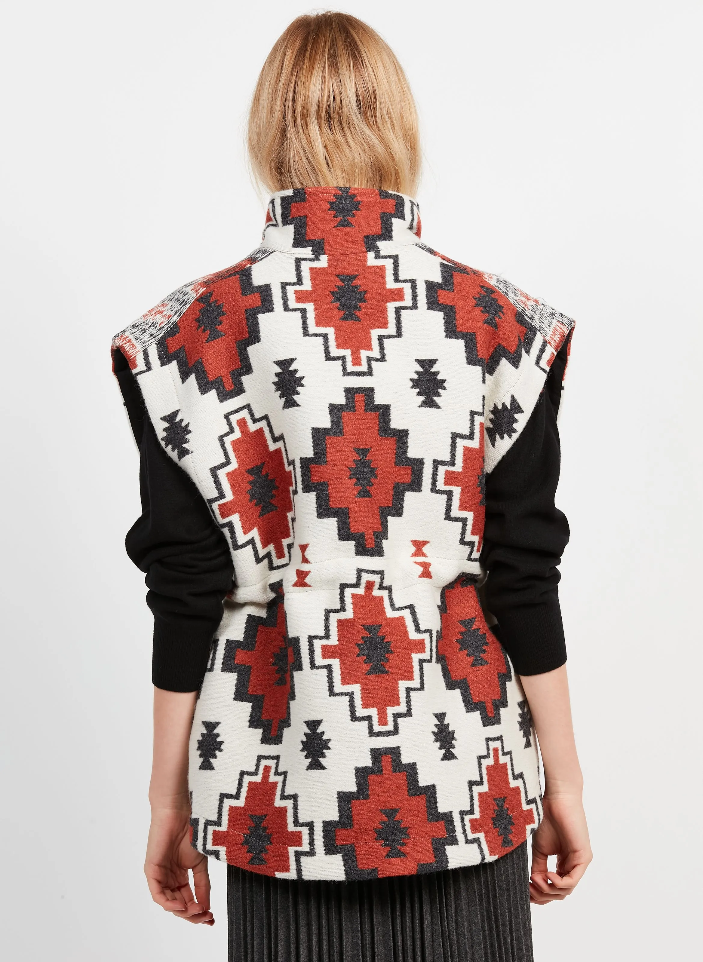 RINAR  CHAQUETA ESTAMPADA DE MEZCLA DE LANA CON CUELLO ALTO EN BEIGE