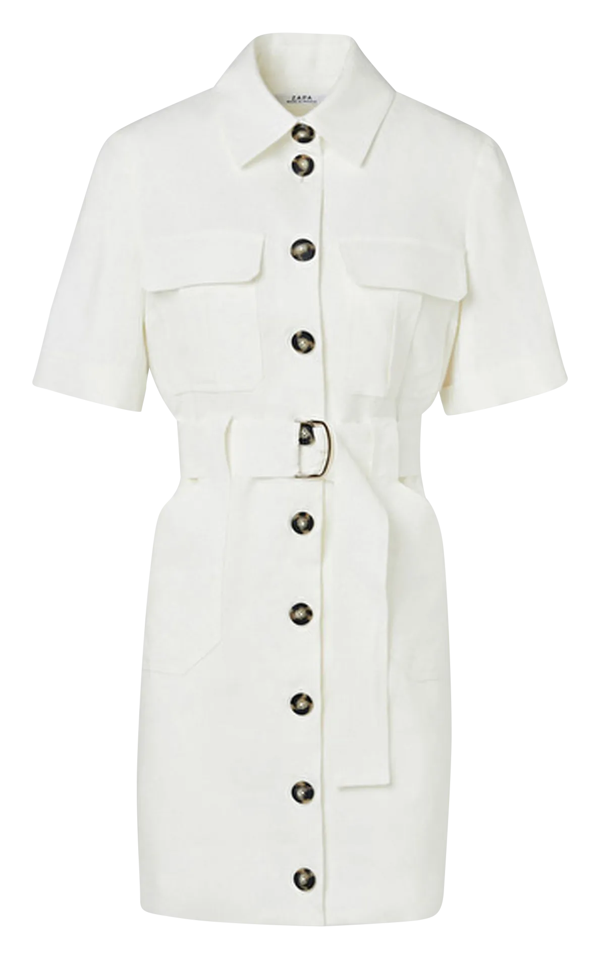ROYETTE  VESTIDO CAMISERO SAHARIANO DE LINO EN BLANCO