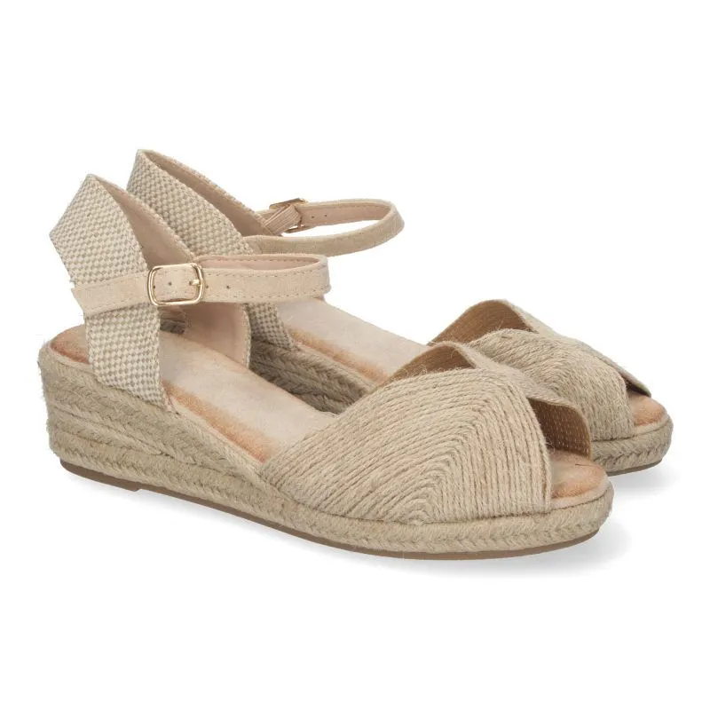 SANDALIAS DE CUñA BEIGE PARA MUJER PALA CIRCULAR UNIDA XJY4P1