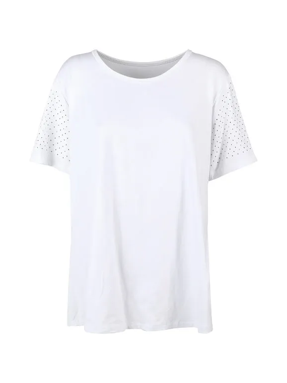 Solada Maxi camiseta de mujer con pedrería en las mangas.
