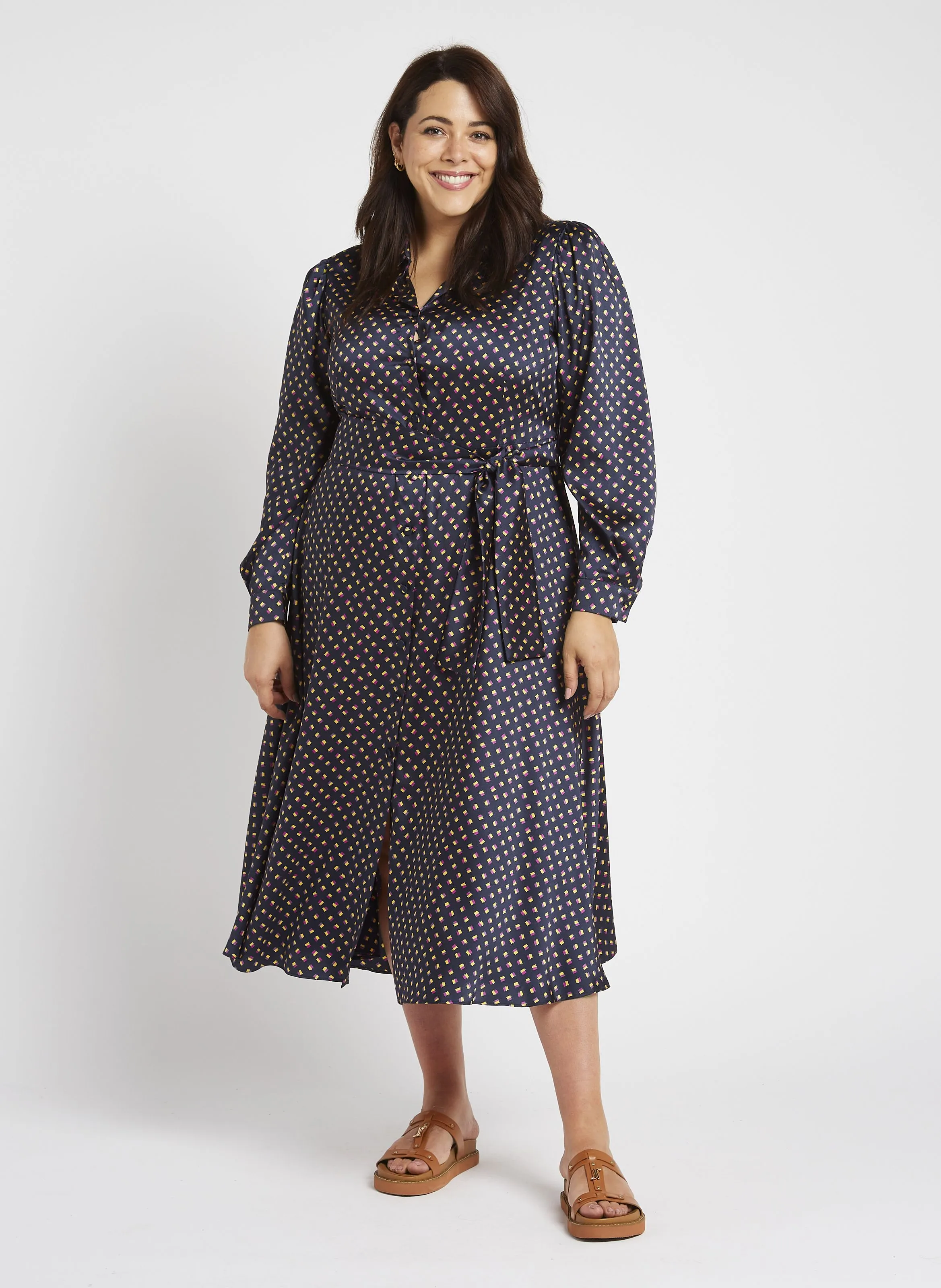 SORRISO  VESTIDO LARGO CON CUELLO CLáSICO EN AZUL