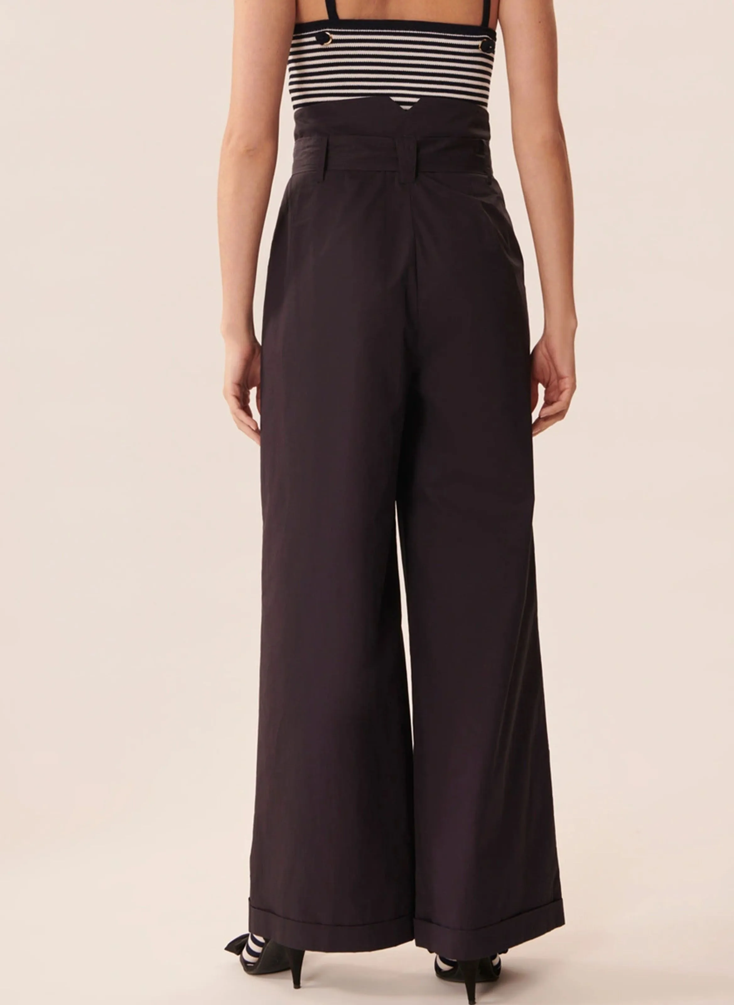 TARA JARMON PYLA  PANTALóN ANCHO DE ALGODóN DE TALLE ALTO EN AZUL