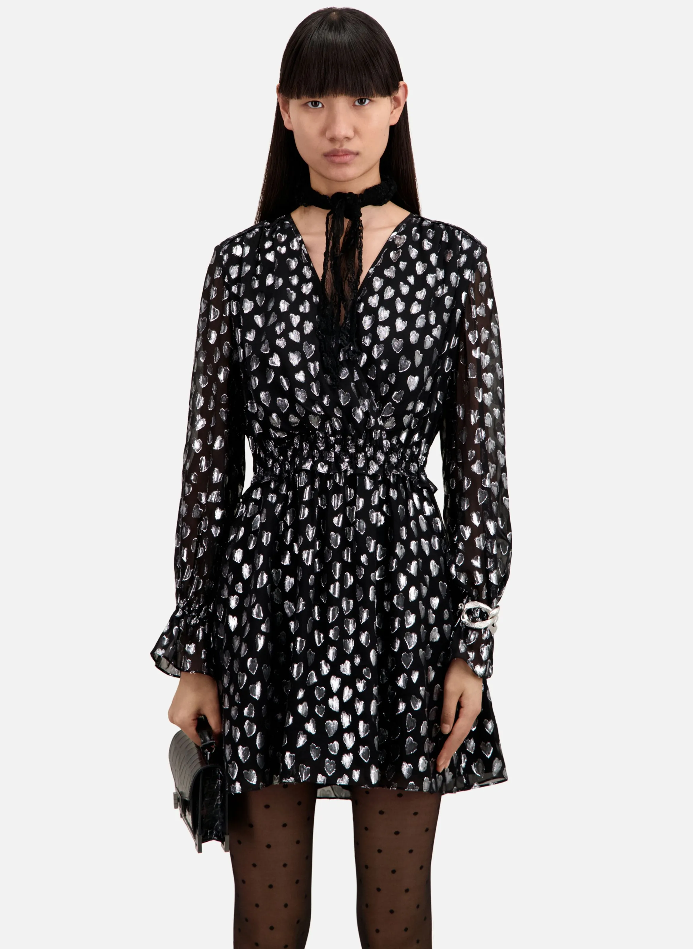THE KOOPLES Vestido corto con cuello de pico en gris