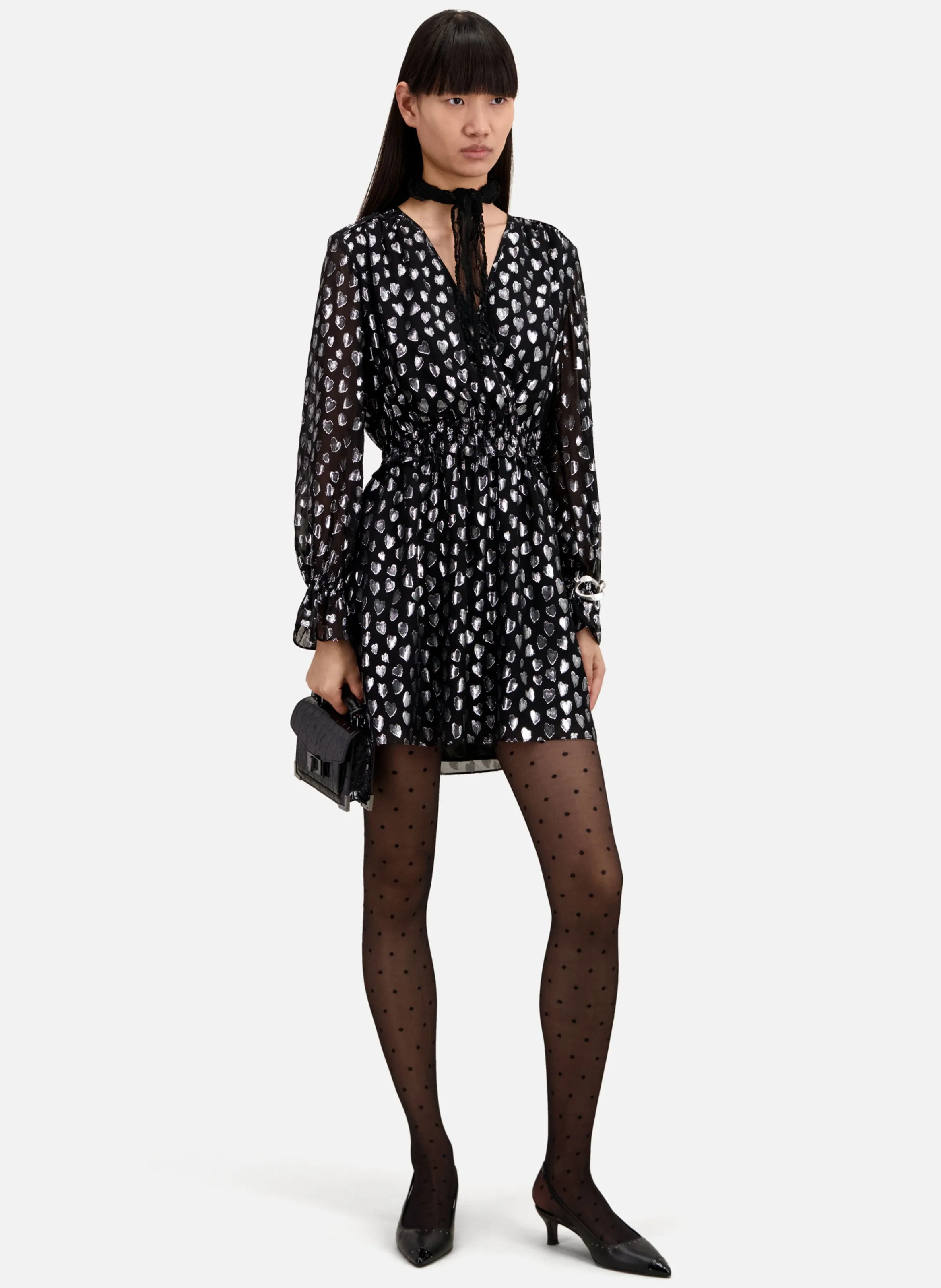 THE KOOPLES Vestido corto con cuello de pico en gris