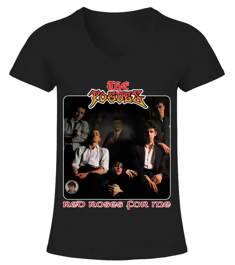 THE POGUES  RED ROSES FOR ME (2) CAMISETA CUELLO PICO MUJER