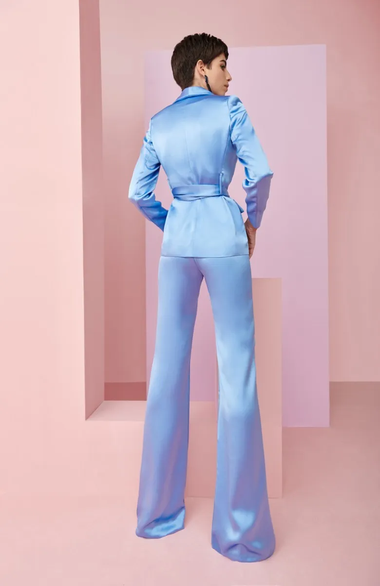 Traje chaqueta y pantalón satén azul Biscayne