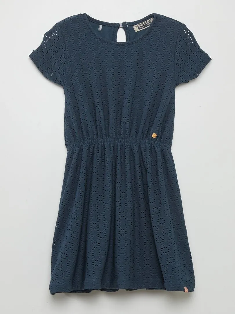 VESTIDO AJUSTADO DE PUNTO CALADO  AZUL