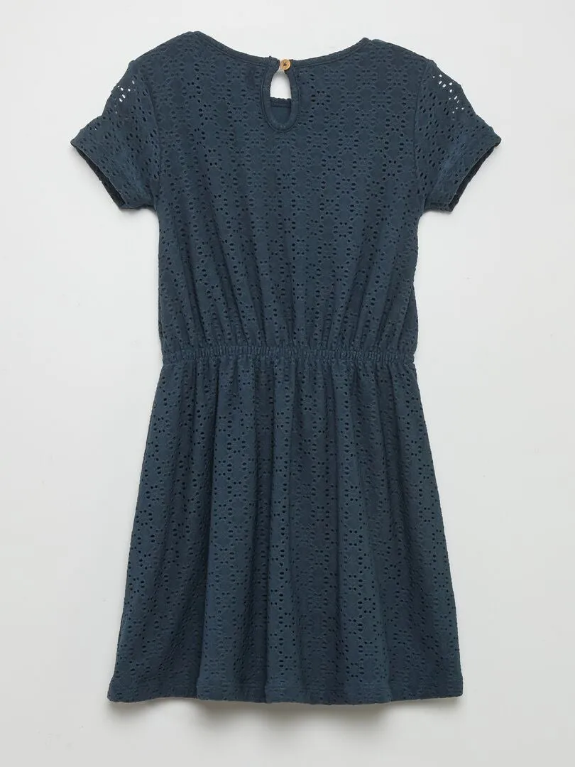 VESTIDO AJUSTADO DE PUNTO CALADO  AZUL