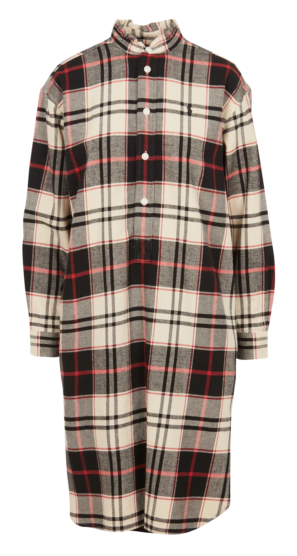 Vestido camisero de algodón a cuadros con cuello mao en multicolor