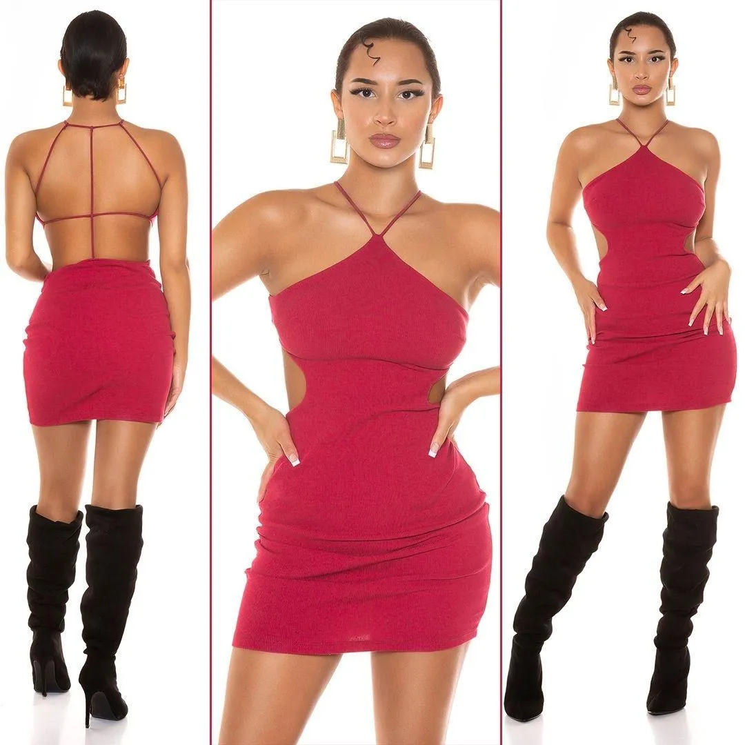 Vestido corto con tirantes burdeos 