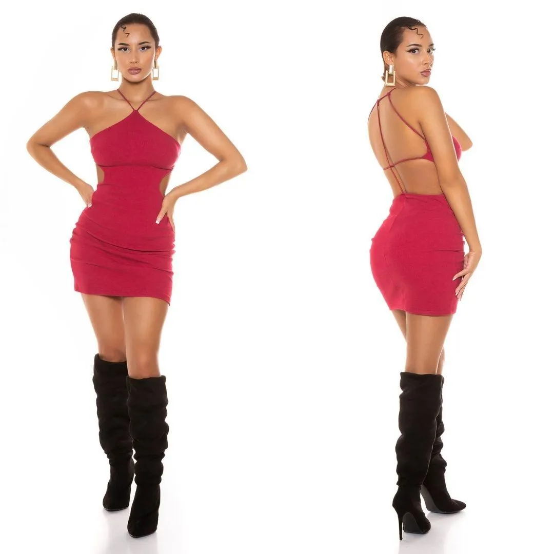 Vestido corto con tirantes burdeos 