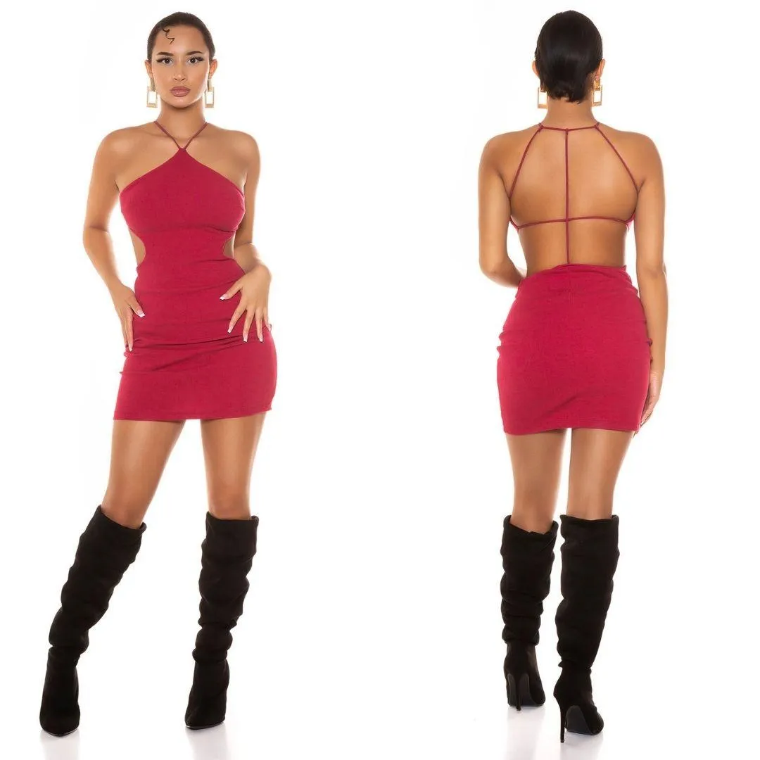 Vestido corto con tirantes burdeos 
