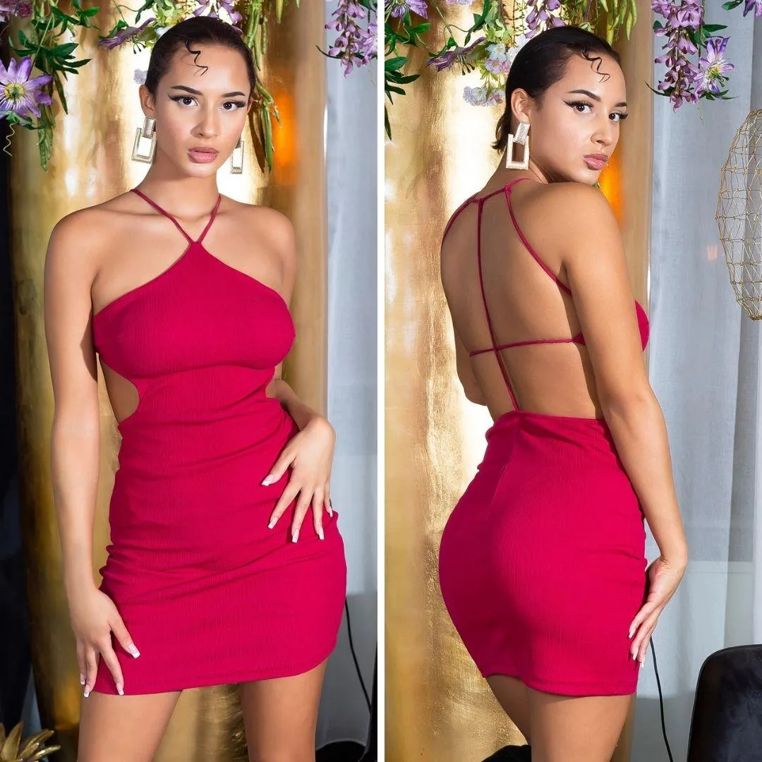 Vestido corto con tirantes burdeos 